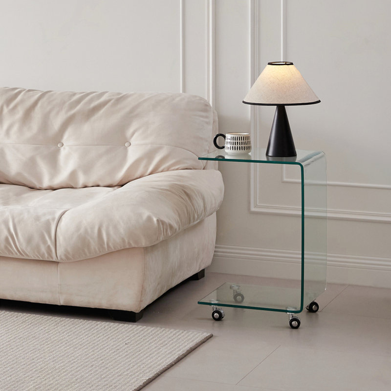 C-shaped Clear Glass Side & End Table