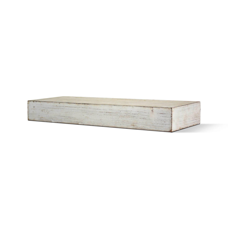 Fenimore Rustic Whitewashed Distressed Floating Wall Shelf, 3" H x 36" W x 8" D