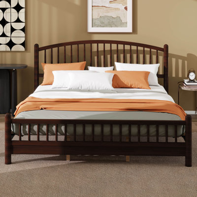 Wood Platform Bed with Arched Headboard, Slat Support, No Box Spring Needed