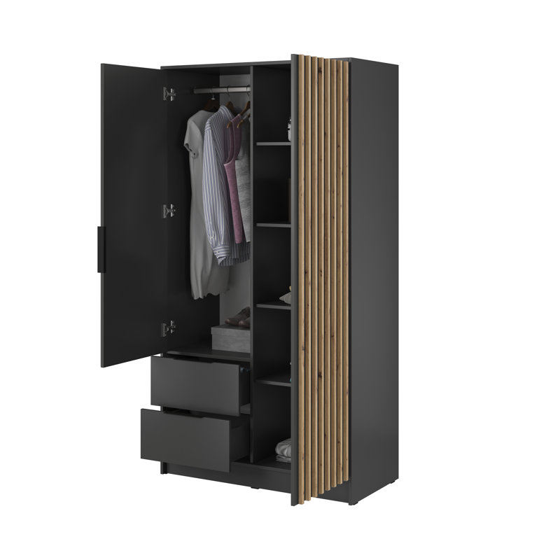 Anduin 2 Door Manufactured Wood Wardrobe, Graphite/Oak Artisan