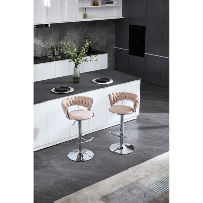 Pink Bar Stool , Adjustable Height, Base, Velvet Upholstery, Foam Filled Cushion, 360 Rotation, Easy To Assemble And Use Easily Swivel Function, Assembly Setup