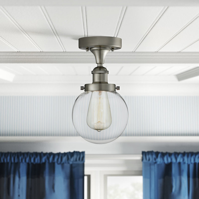 Chippewa Glass Semi Flush Mount, Brushed Satin Nickel, LED, Clear