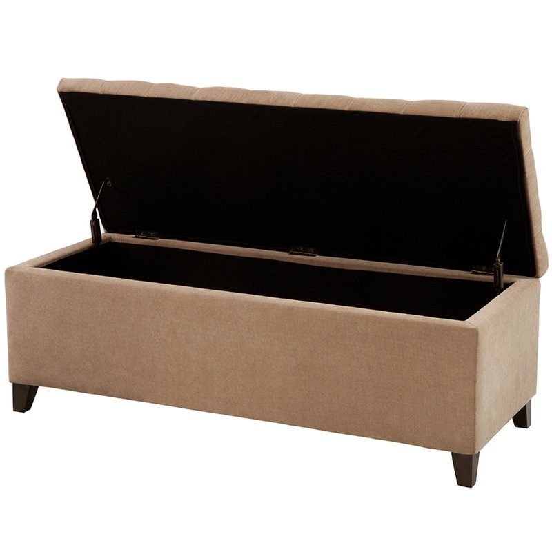 Banc de rangement avec coussin et pieds en bois foncé avec finition intérieure spacieuse, Sable