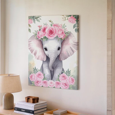 Canvas Floral Crown Elephant Canvassweet Nursery Wall Art Ready To Hang Gallery Wrapped Home Decor Modern Design Premium Quality Decor