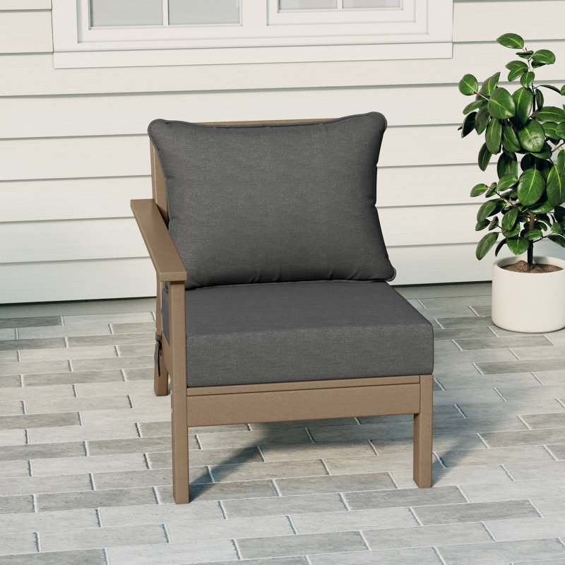Deep Seating Left Arm Chair With Cushions, Light Brown, Gray