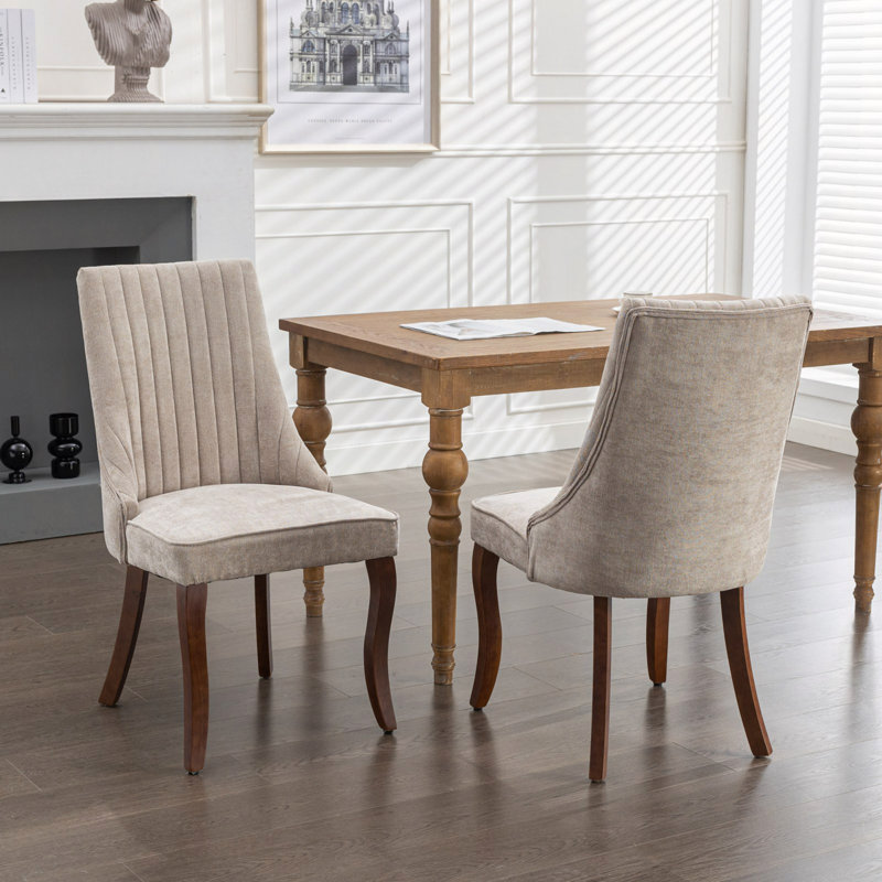 Chaise de salle à manger en rayonne en lin et flocage en lin, Beige