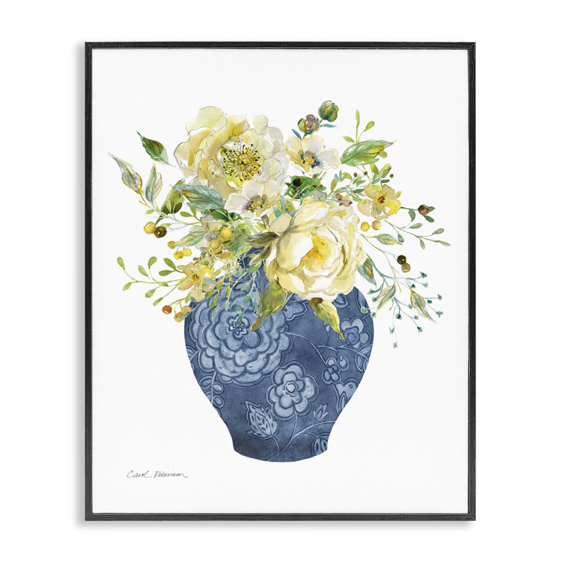 Giclée encadrée de fleurs chinoises ensoleillées, design par Carol Robinson, H 14 po x l 11 po, Giclée encadrée noir minuit
