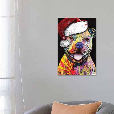 Beware Of Pit Bulls Christmas Edition by Dean Russo - Wrapped Canvas Print