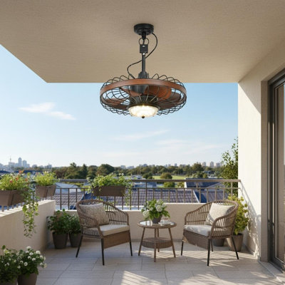 Ventilateur de plafond d'extérieur enfichable de 20 pouces avec lumière DEL à intensité variable, conception en cage, moteur réversible à 6 vitesses, télécommande et contrôle d'application, minuterie - IP65 imperméable pour patio, gazebo, porche
