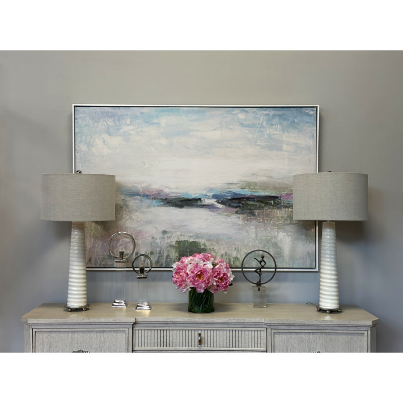 Peonies Arranged in Glass Vase with Grass, Pink