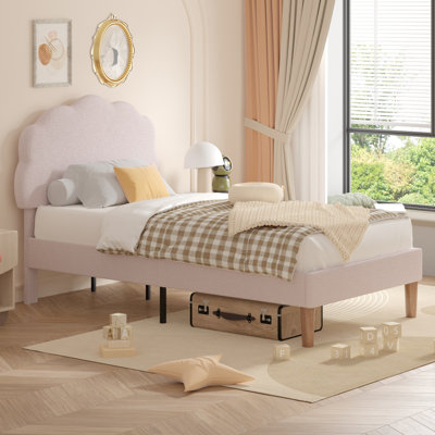 Structure de lit simple avec tête de lit en molleton réglable Cimahi, lit plateforme tapissier avec support à lattes