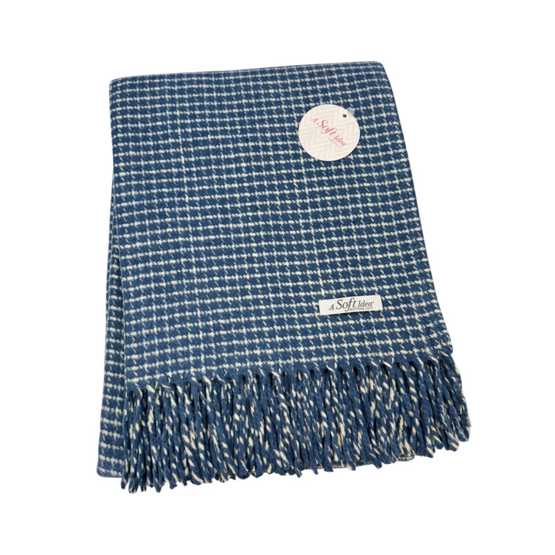 Small Check Pattern Throw, 67" L x 50" W, Denim/Cream Small Check Pattern