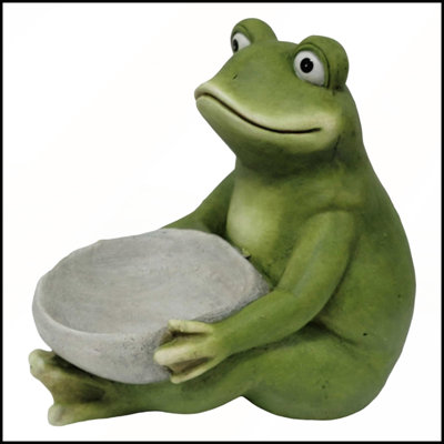 Statue de grenouille en mousse de 38 cm tenant une mangeoire à oiseaux, figurine d'animal mignon, sculpture ornementale pour jardin extérieur