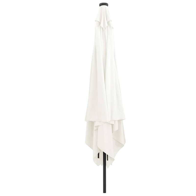 Garden Parasol with LED Strip Lights Polyester and Steel Sun Shade, White/Black