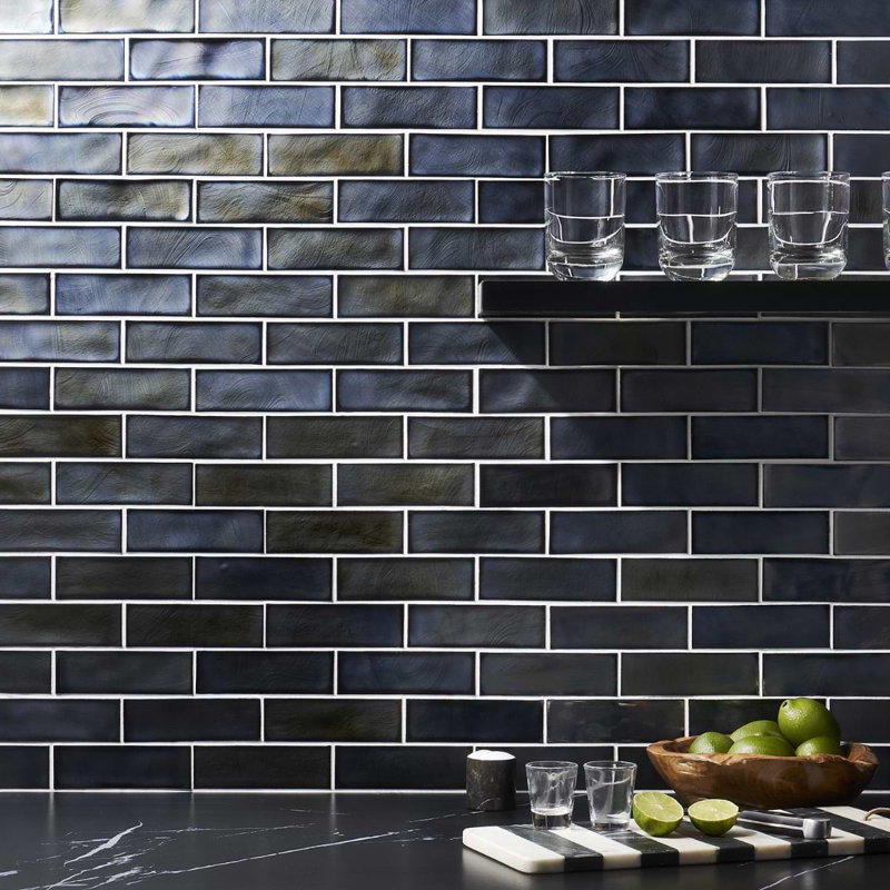Magico 12x12 Iridescent Polished Glass Mosaic Tile, Night Black