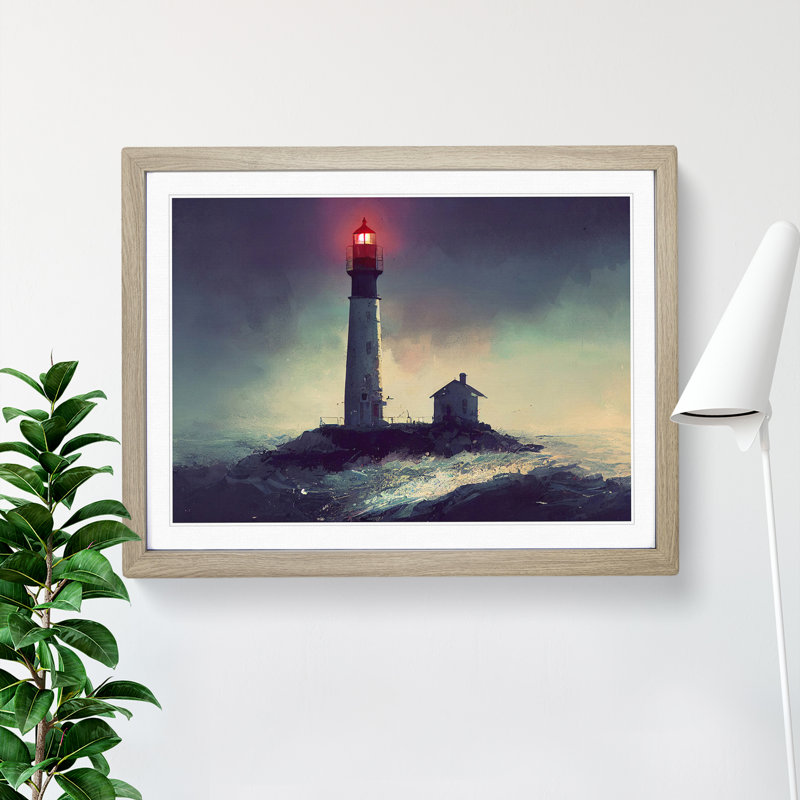 Victorious Lighthouse - Framed Print, 34cm H x 46cm W x 2cm D, Oak