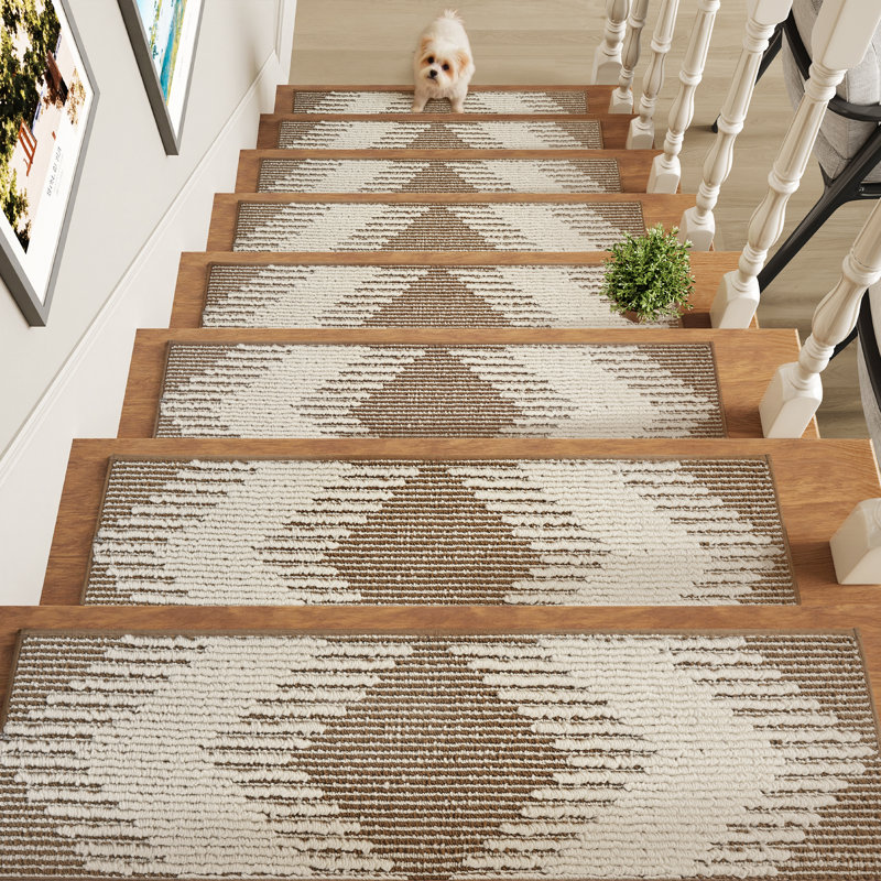 Marches d'escalier antidérapantes de style bohème, marron (lot de 15), Brown, Tapis de couloir 2 pi 6 po x 8 pi, 15