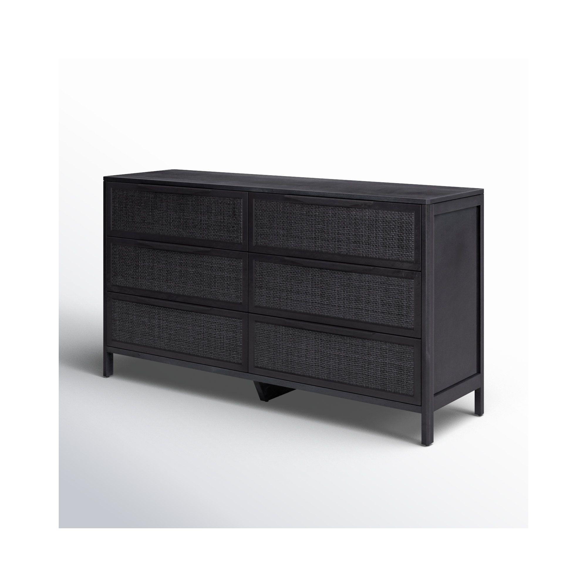 Nellie 6 Drawer Cane Dresser, Black Wash/Black Cane