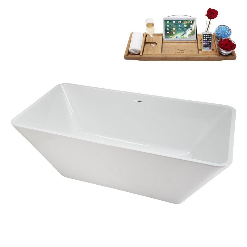 Baignoire autoportante 63 "avec drain interne Streamline, Chrome poli