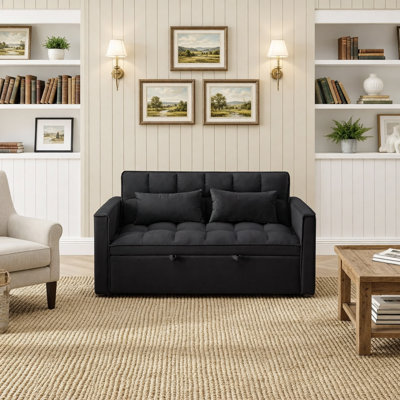 54,33 po Canapé-lit pliable polyvalent en 3 longueurs, canapé-lit moderne, canapé-lit en velours, dossier réglable (noir)