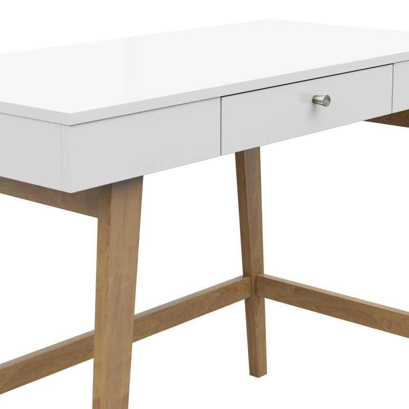 Aprill Solid Wood Base Writing Desk, White/Brown