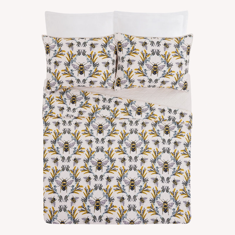 Bee Print Twin Cotton Reversible Quilt Set
