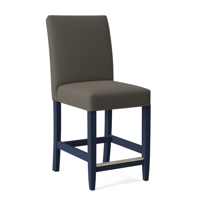 Manhattan Upholstered Stool with Solid Wood Frame, Gray Sugar Performance; 0863-84, Navy Finish