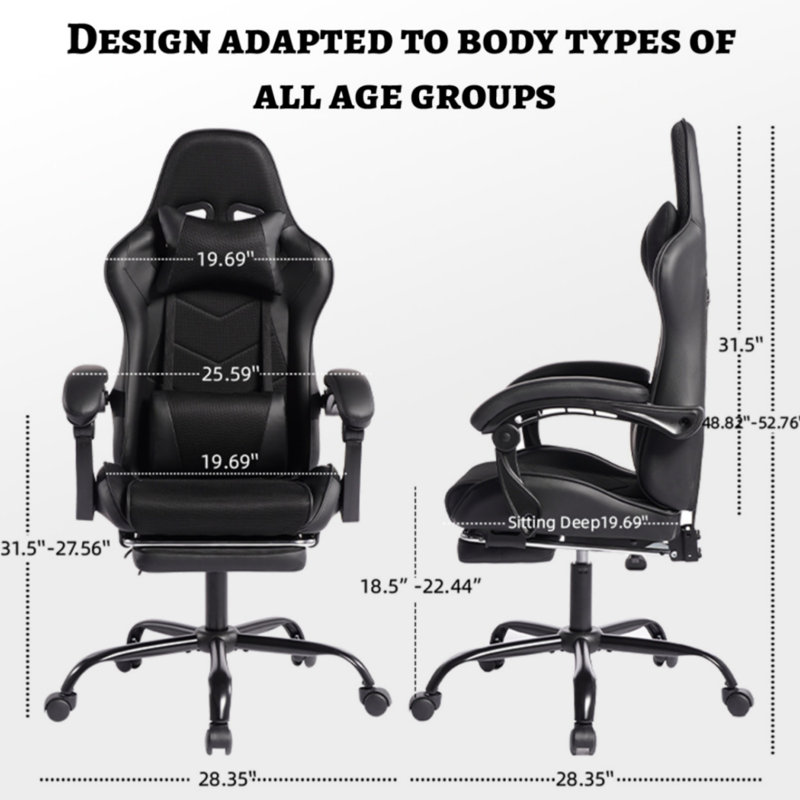 Racing Style Gaming Chair with Massage, Ergonomic PU Leather Computer Chair, High Back Reclining Office Chair with Lumbar Support