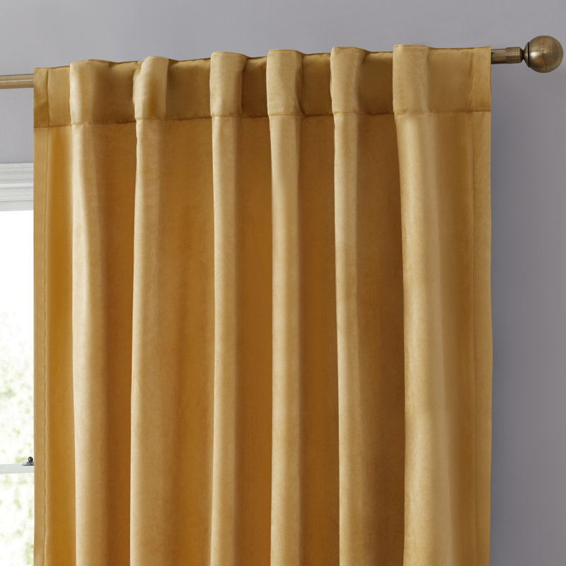 Monroy Velvet Solid Color Curtain Panels Set, Gold, 54" W x 96" L