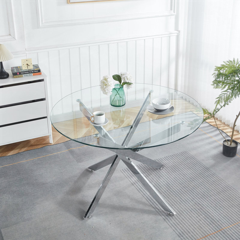 Table avec pieds en métal et verre, Chrome chrome
