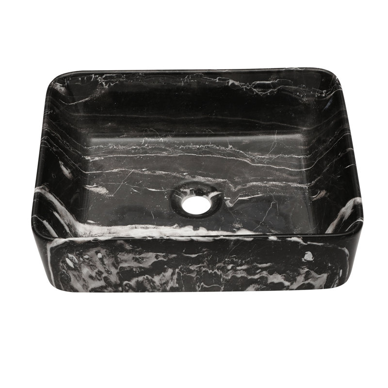 Lavabo 19 po x 15 po en céramique noire et grise à motif de marbre pour salle de bain - 19 po x 15 po