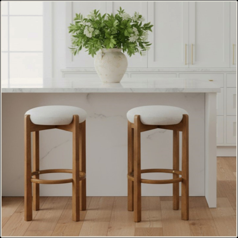 Tabouret de bar d'intérieur en bois rembourré, ensemble de 2, 2, Brun