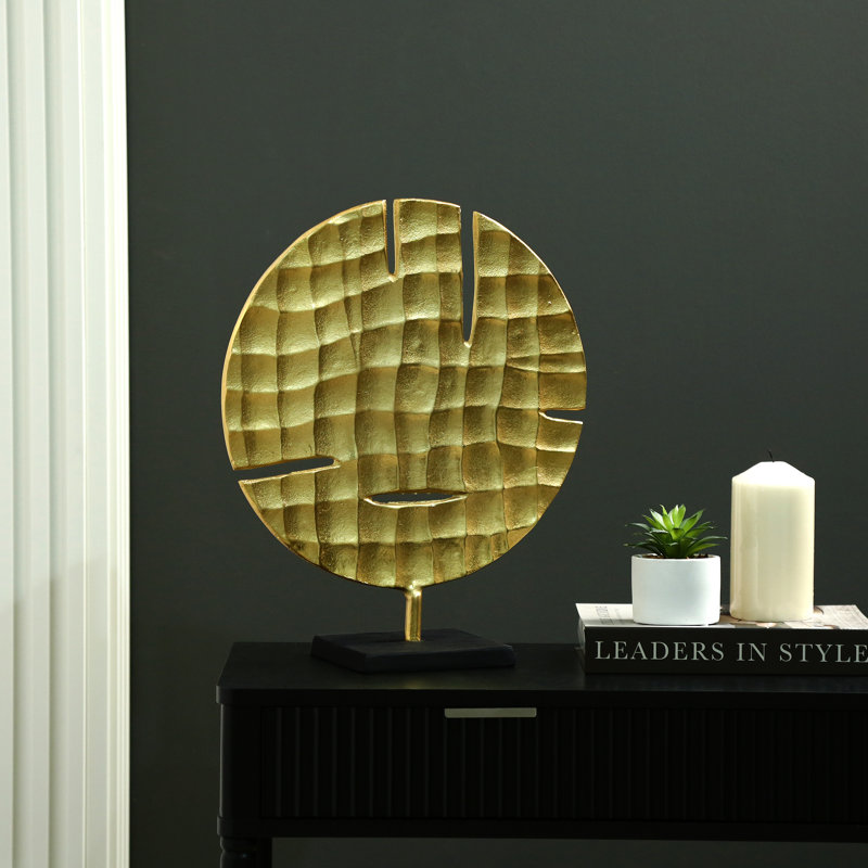 Bejtush Gold Round Metal Figurine & Sculptures with Black Base for Living Room Decoration, Home Decor