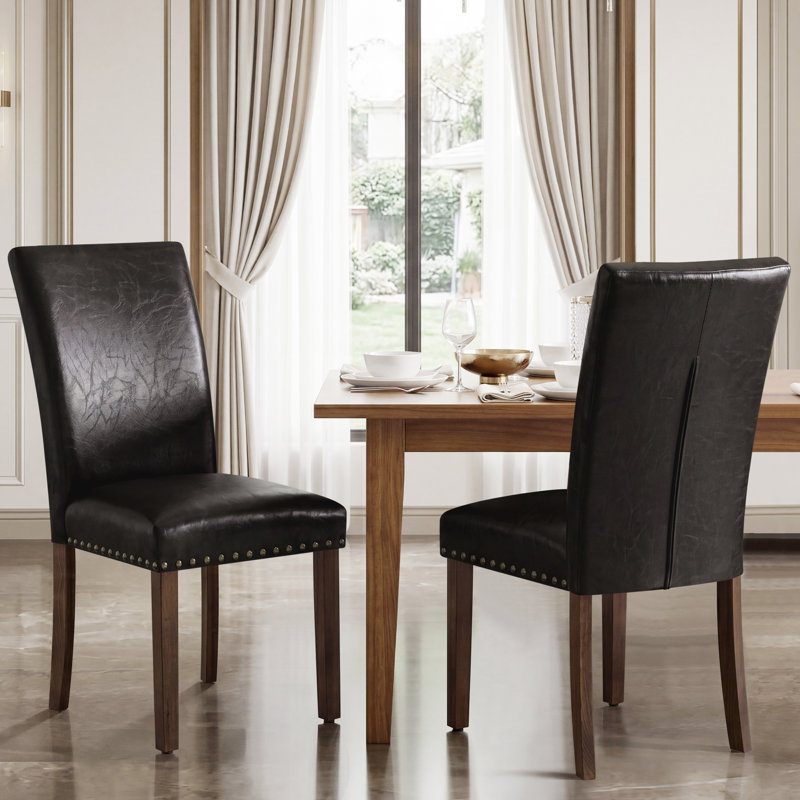 20" H Linen/PU Dining Chairs, Uplostered Parsons Chair Side Chair with High Back, Brown