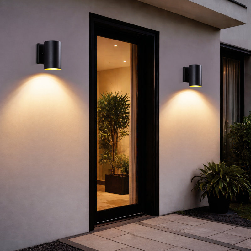 Luminaire mural d'extérieur moderne cylindrique E26 noir mat, lumière de porche imperméable, applique extérieure, pour patio, garage, porte