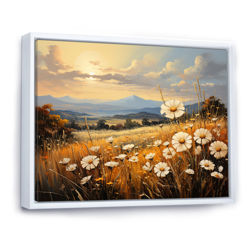 Magnifique champ de fleurs chaudes sur toile, H 12 po x l 20 po x P 1 po, Cadre flottant blanc