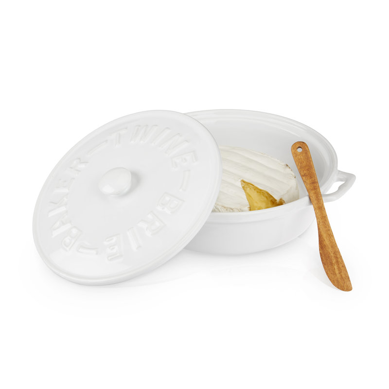 Ensemble de 2 tablettes en céramique rond en céramique avec couvercle et 2 pièces brie baker