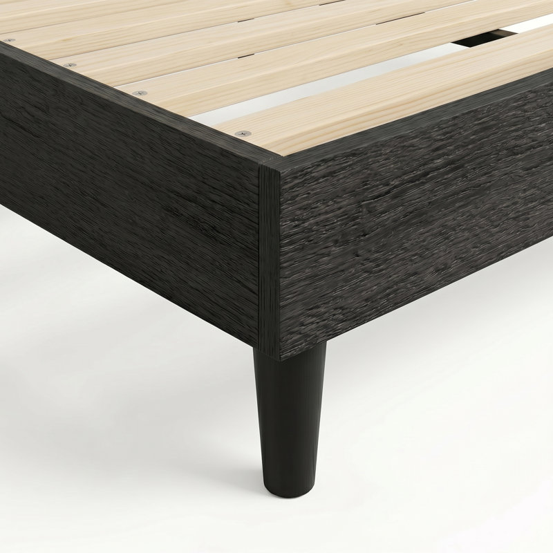 Cadre de lit plateforme King Size noir | Panneaux de particules robustes avec sommier à lattes en bois | Sommier non requis