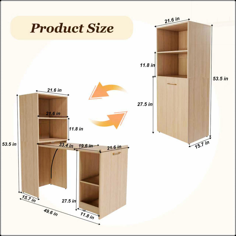 Bureau extensible et pliable avec tablettes de rangement et roulettes mobiles, parfait pour les petits espaces et les bureaux à domicile