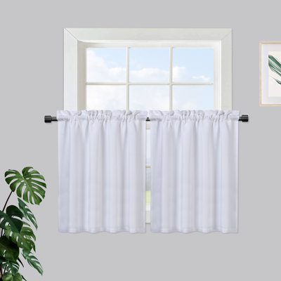 Pack of 2 Waffle Bistro Curtains, 30x30+60x15 Inch+ Semi-Sheer Kitchen Window Panels, Country Cafe Curtains, White
