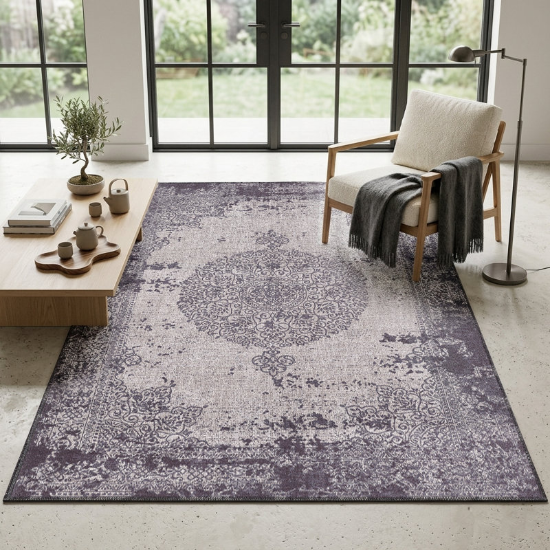 Zehorit Machine Washable Vintage Area Rug For Living Room, Hallway Runner, Entryway Rug, Rectangle 3' x 5'