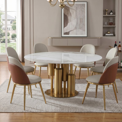 59" Round Sintered Stone Table With Lazy Susan