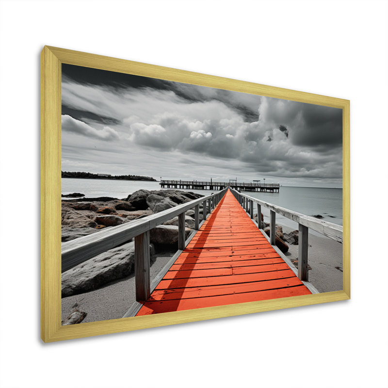 Hisa Beach Pier Point de vue noir I, H 34 po x l 44 po x P 1,5 po, Encadrement doré