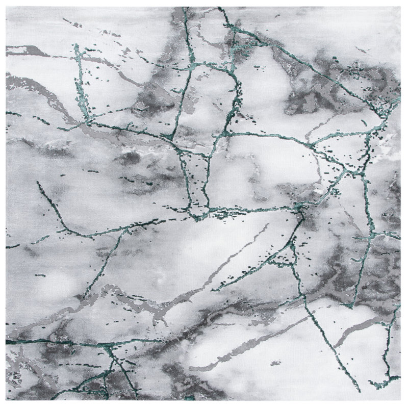 John-Paul Craft Performance Abstract Rug, Square 4', Grey/Green
