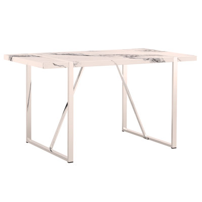Ensemble de 5 chaises de table de salle à manger, ensemble de table de salle à manger rectangulaire pour 4 personnes, table de salle à manger moderne avec 4 chaises en cuir synthétique, blanc