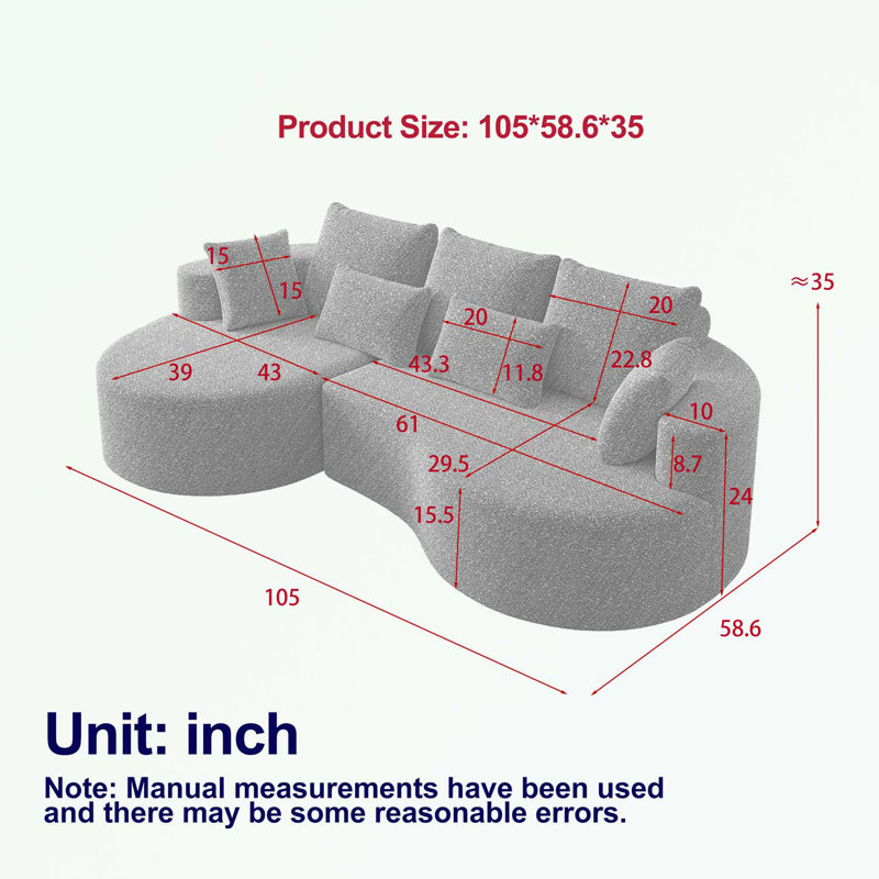 Canapé modulaire surdimensionné avec 7 coussins et méridienne Boneless, Orienté à gauche (vu de face), Chenille noir