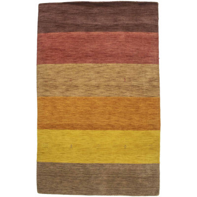 Tapis rayé multicolore en laine tissé à la main