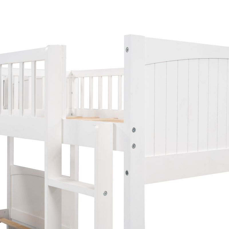 Lit superposé simple avec mezzanine et tiroirs en blanc - Mobilier de chambre à coucher moderne
