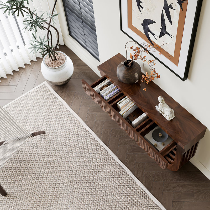 Console de style Mid-Century moderne pour le hall d'entrée avec 3 grands tiroirs cannelés, table de canapé pour le couloir du couloir - rangement derrière le canapé, table d'entrée pour la porte d'entrée du salon, longues tables d'entrée