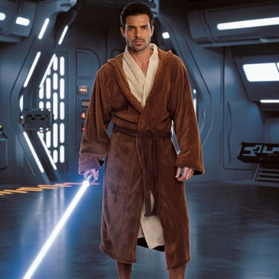 Polyester Fleece Mid-Calf Bathrobe with Pockets and Hood for Kids
